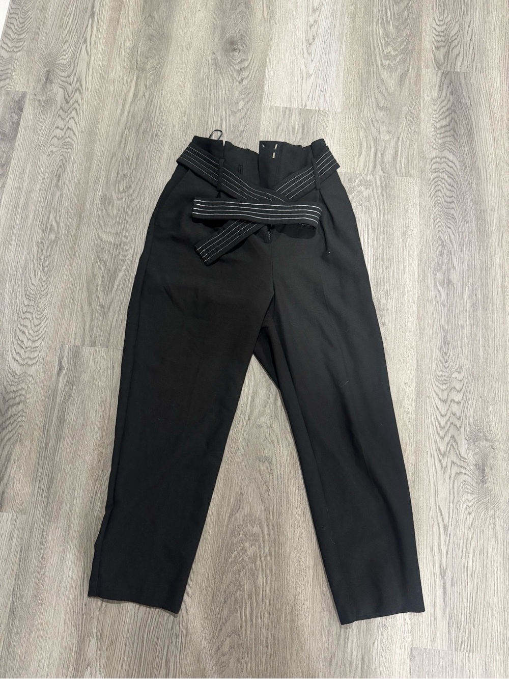 Top shop straight leg pants with black and white front tie